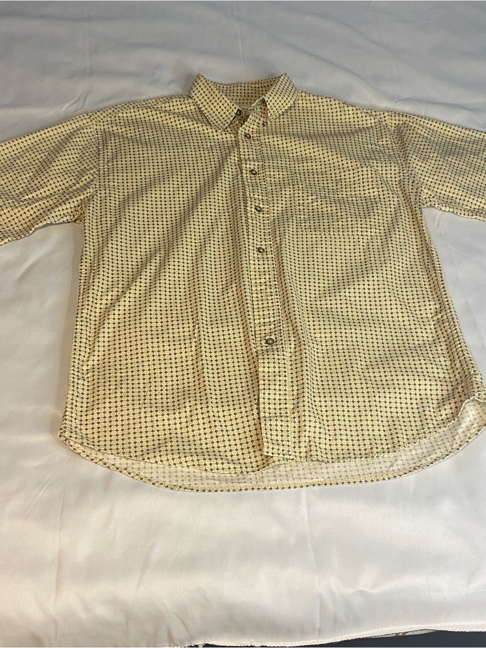 Men's Casual Yellow Geometric Button-Down Dress Shirt Size M